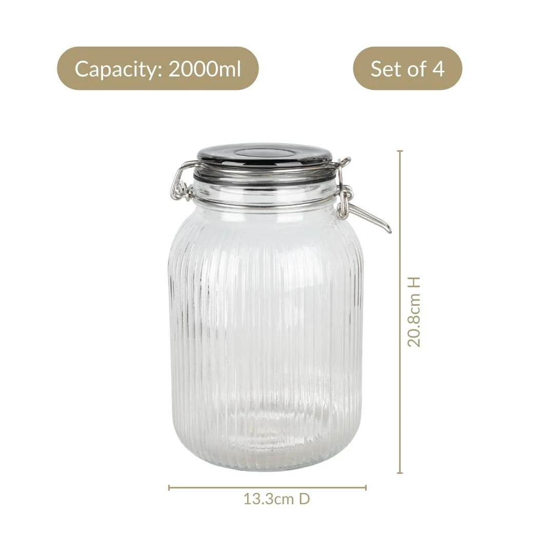 Ribbed Glass Jar With Cliplock Lid Set Of 4 2000ml - Image 4