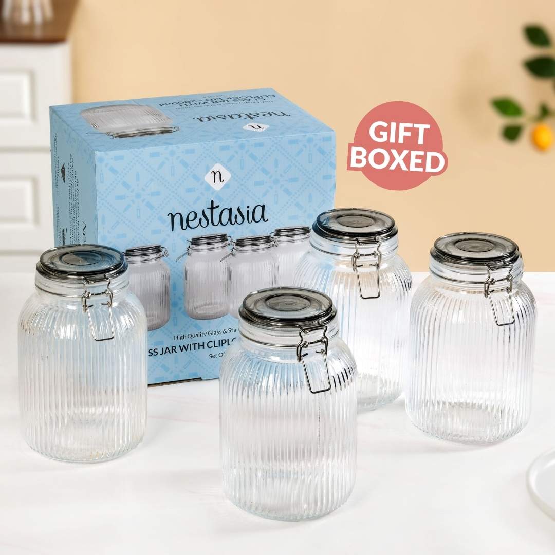 Ribbed Glass Jar With Cliplock Lid Set Of 4 2000ml - Image 7