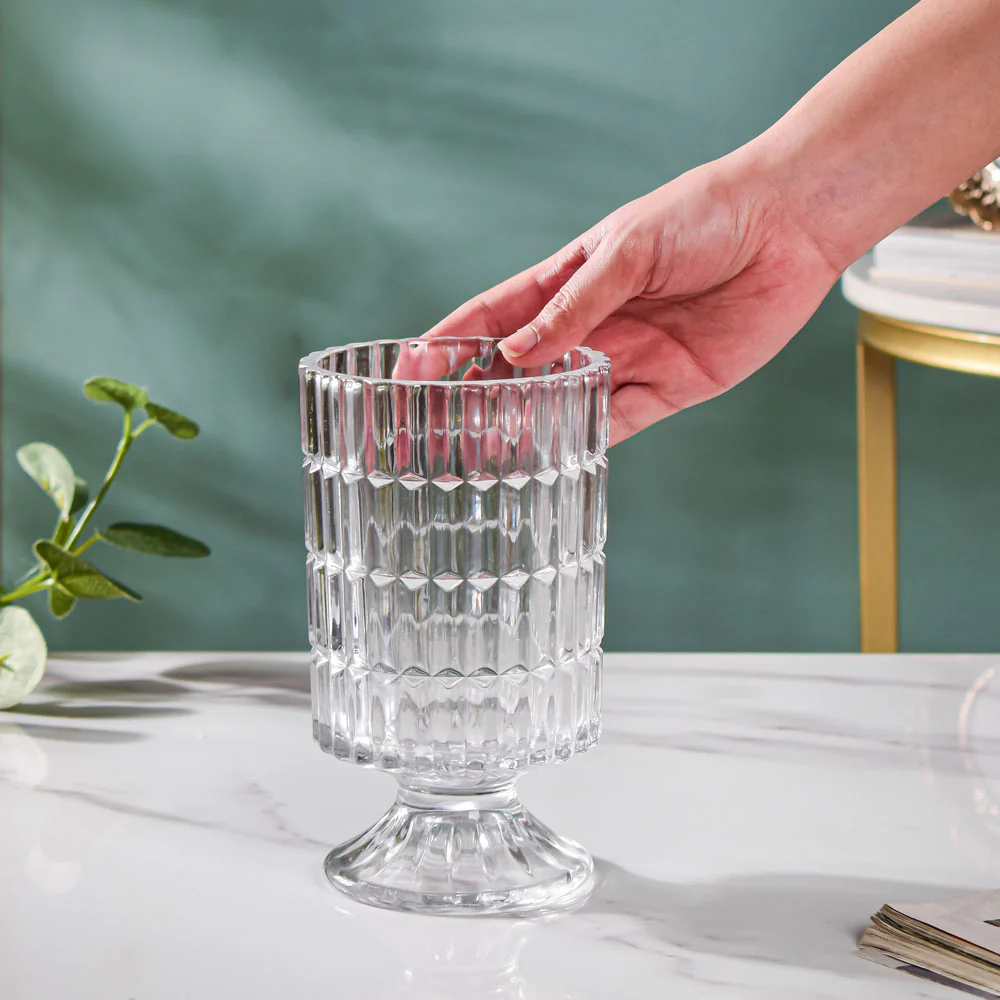 Ribbed Glass Pedestal Vase 7 Inch - Image 2