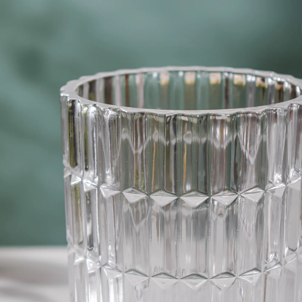 Ribbed Glass Pedestal Vase 7 Inch - Image 3