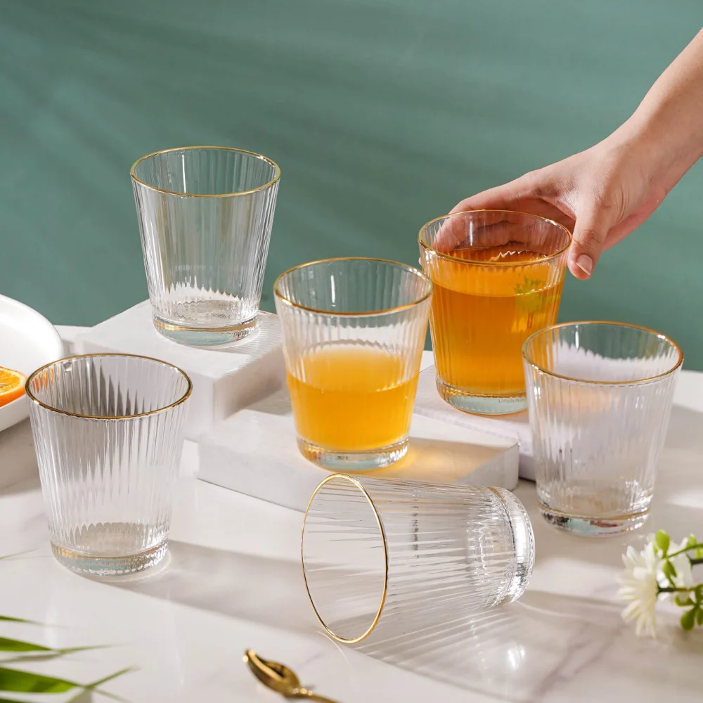 Ribbed Gold Rim Short Tumbler Set Of 6 250 ml - Image 2