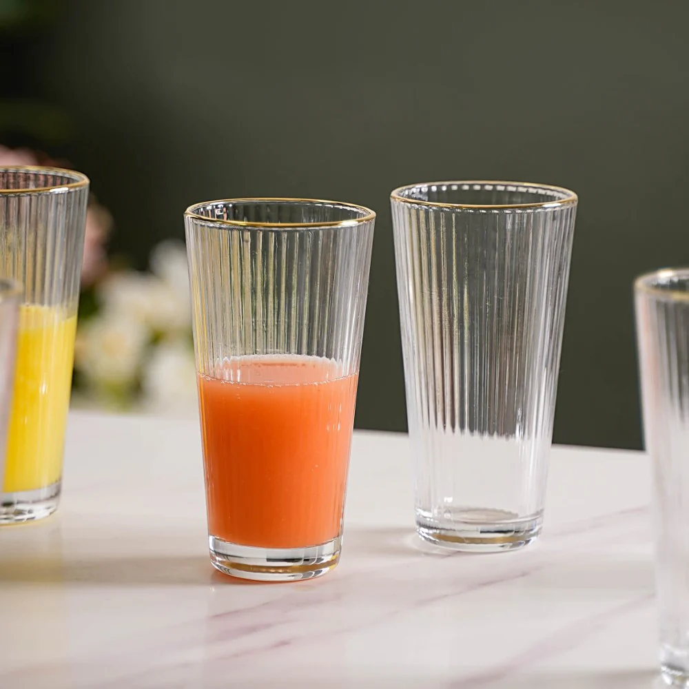 Ribbed Gold Rim Tall Tumbler Set Of 6 350 ml - Image 3