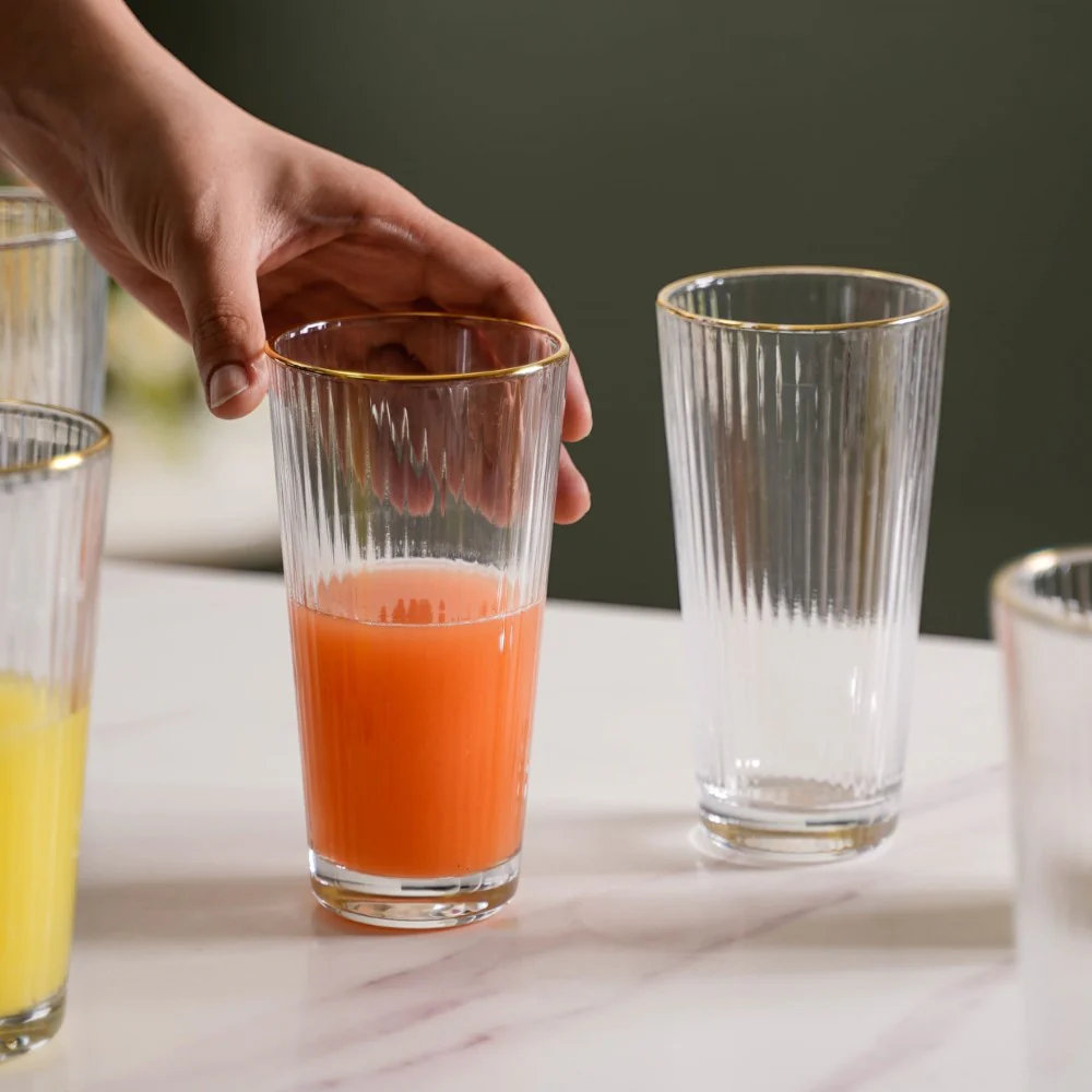 Ribbed Gold Rim Tall Tumbler Set Of 6 350 ml - Image 5