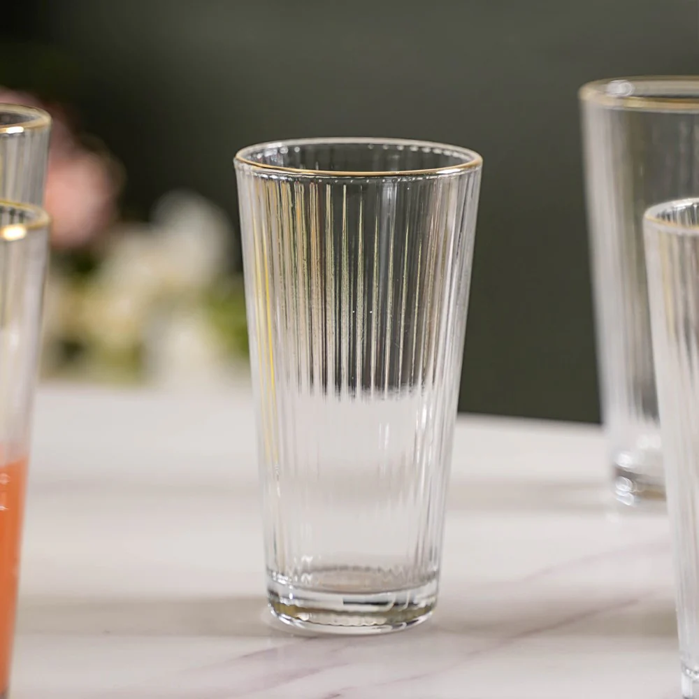 Ribbed Gold Rim Tall Tumbler Set Of 6 350 ml - Image 6