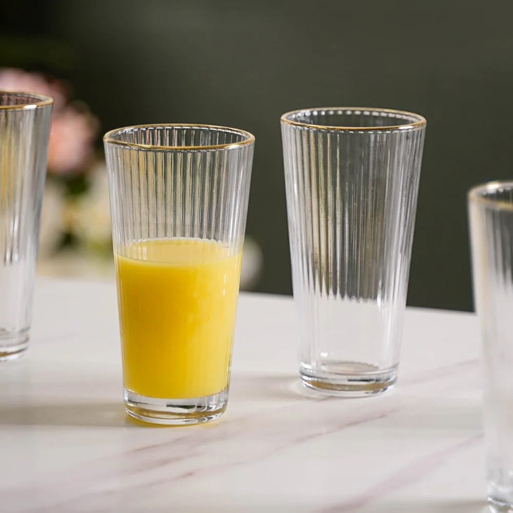 Ribbed Gold Rim Tall Tumbler Set Of 6 350 ml - Image 9