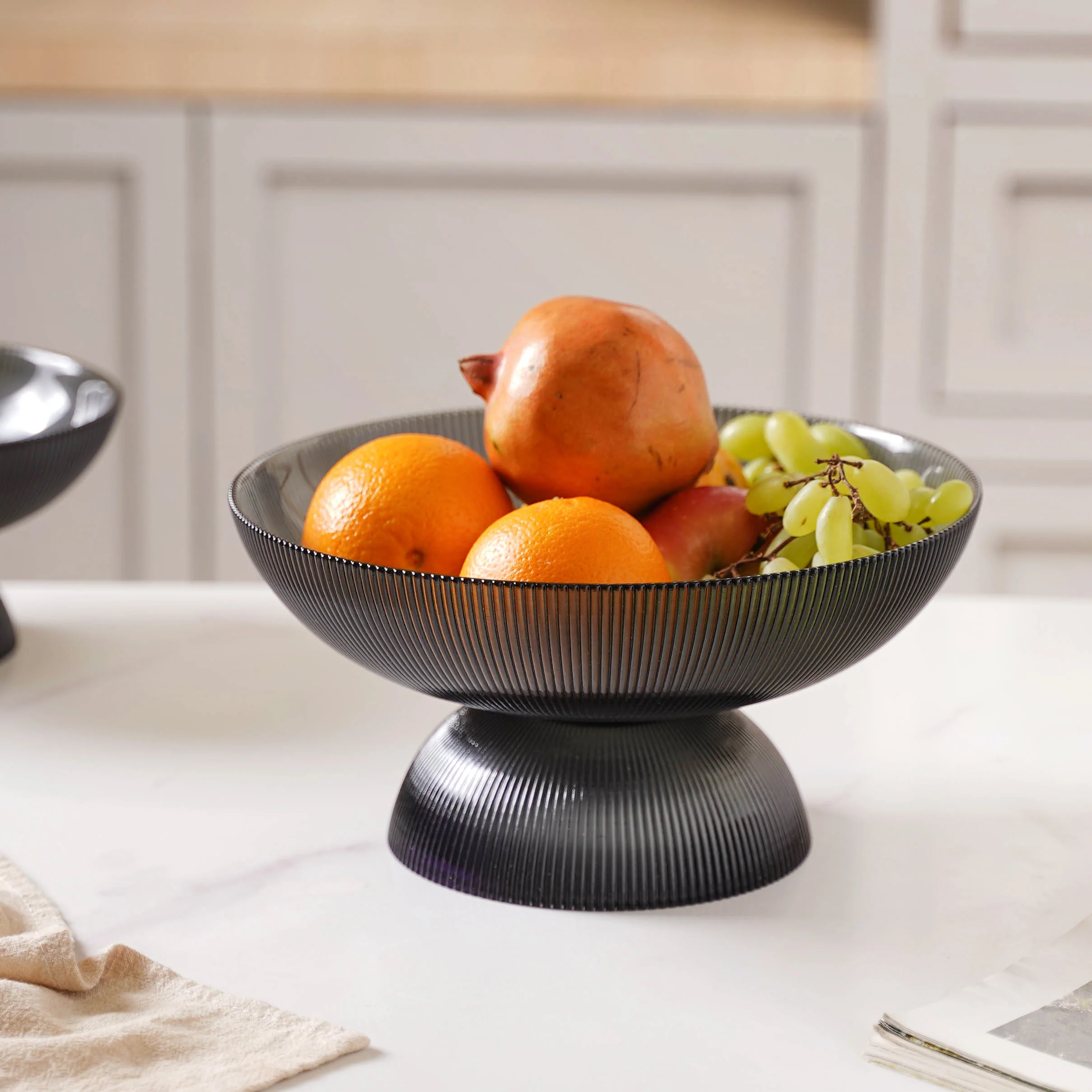Ribbed Grey Fruit Bowl Large