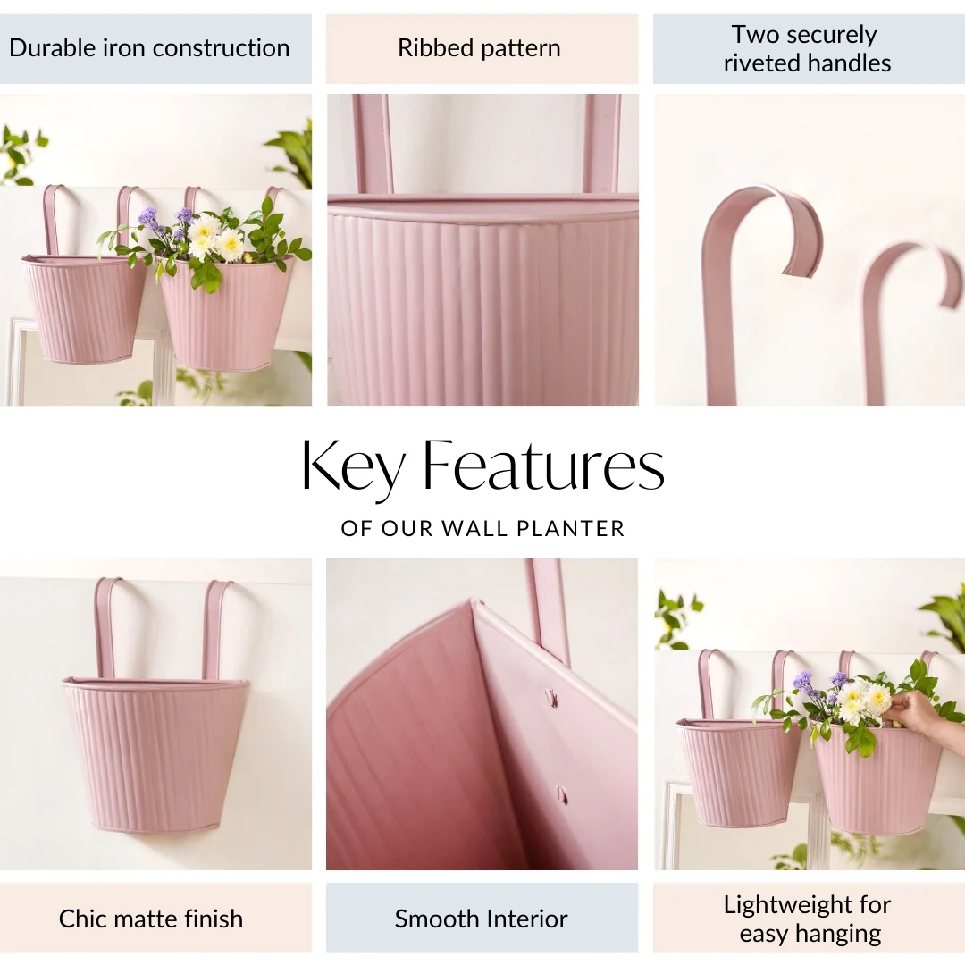 Ribbed Hanging Planter Set Of 2 Dusty Pink - Image 5