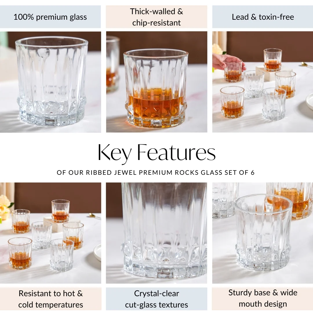 Ribbed Jewel Premium Rocks Glass Set Of 6 230ml - Image 6