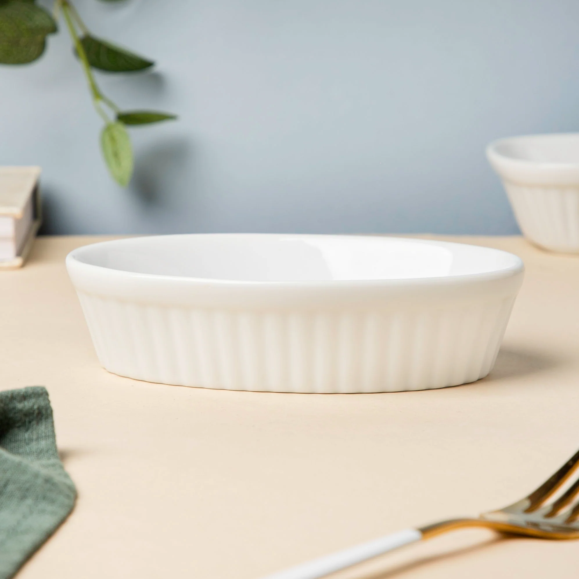 Ribbed Oval Ceramic Baking Dish White 200 ml - Image 4