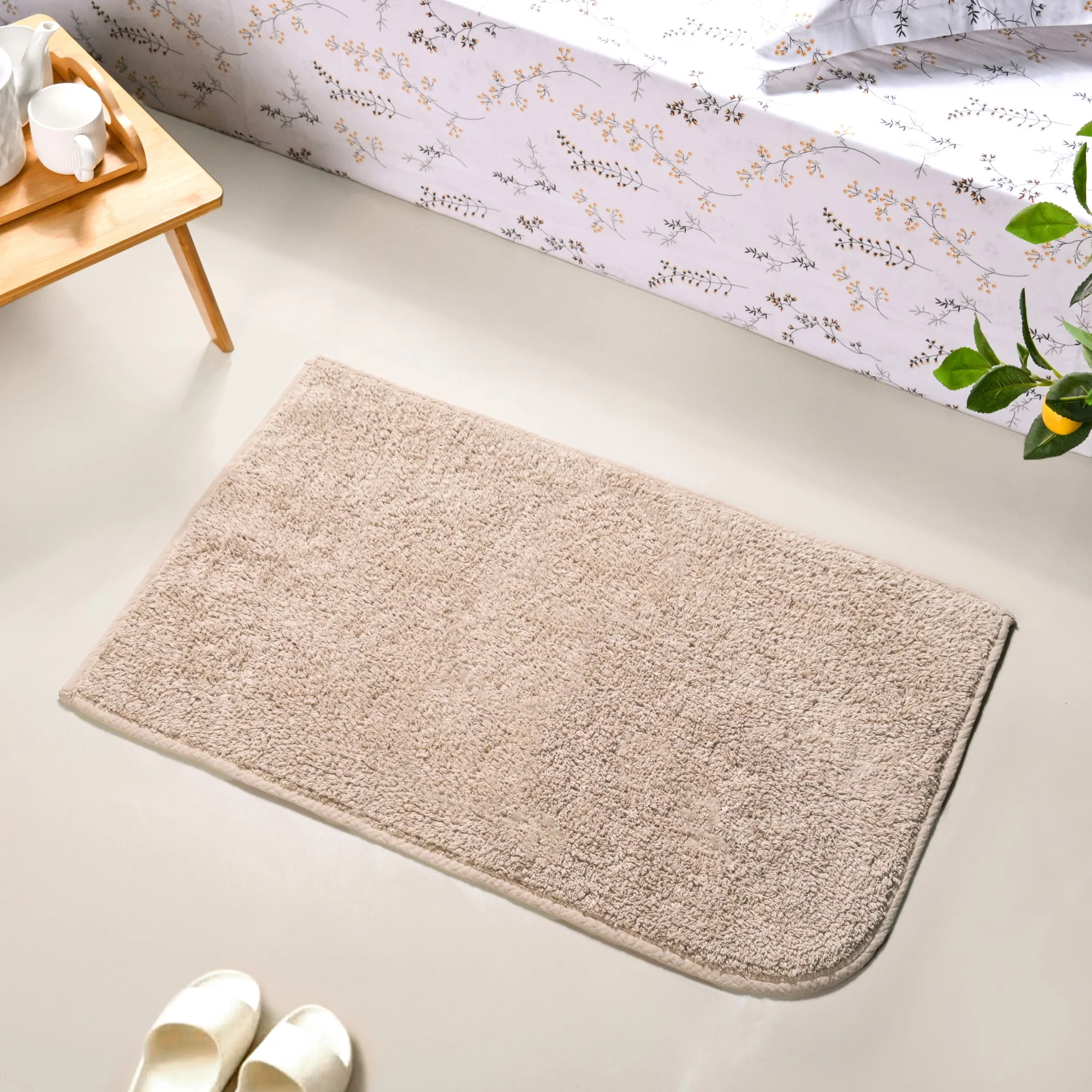 Ribbed Reversible Cotton Floor Mat Beige 82x50cm - Image 3