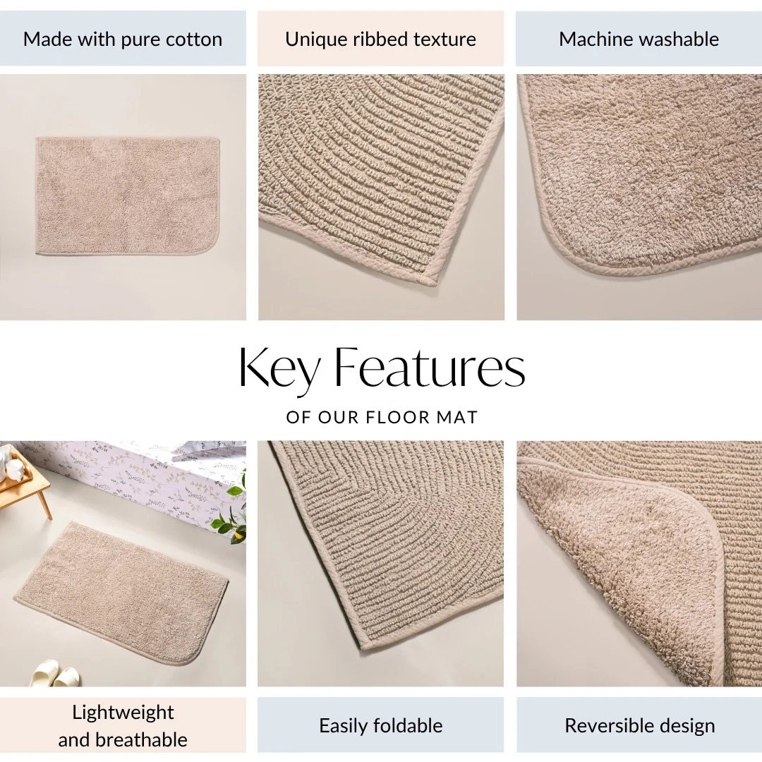 Ribbed Reversible Cotton Floor Mat Beige 82x50cm - Image 4