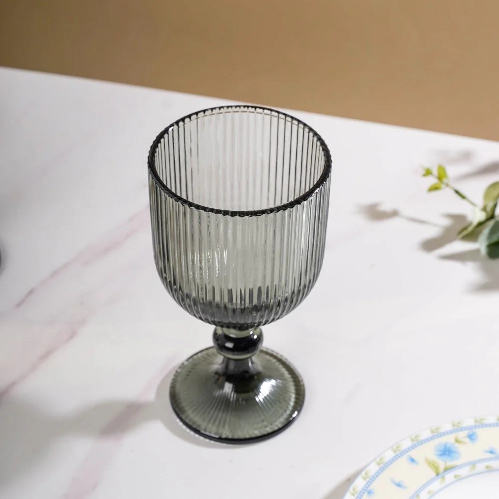 Ribbed Wine Glass Goblet Ash Grey Set Of 6 350ml - Image 7