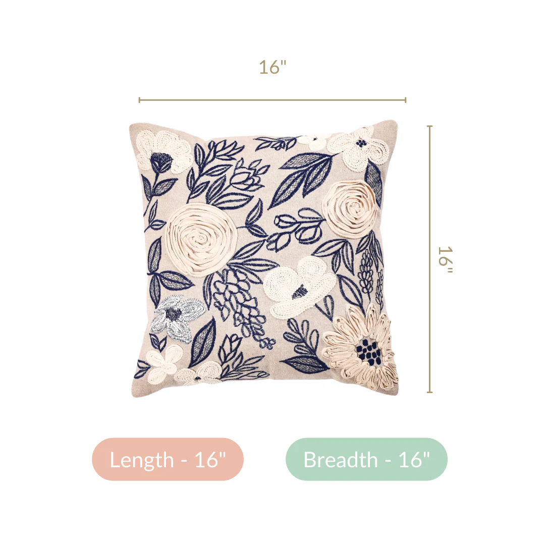 Ribbon Flower Embroidery Sofa Cushion Cover 16x16 Inch - Image 5