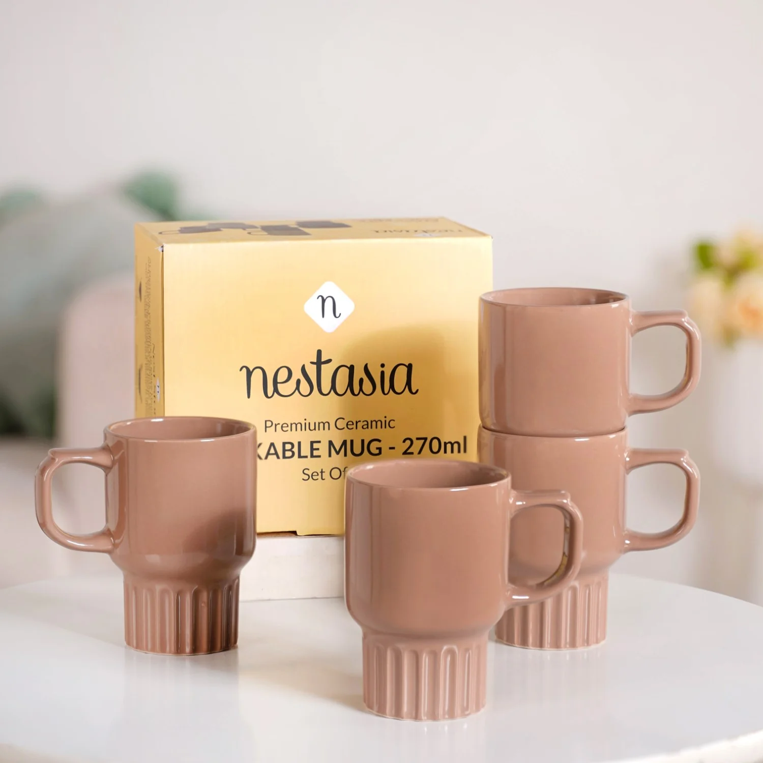 Ribelle Ceramic Stackable Mug Set Of 4 Dusty Pink 270ml - Image 3
