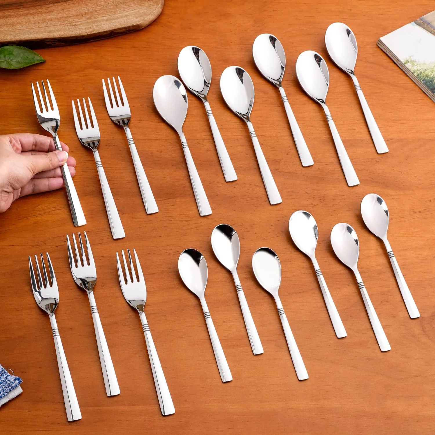 Ring Cut Stainless Steel Flatware Set Of 18 - Image 3