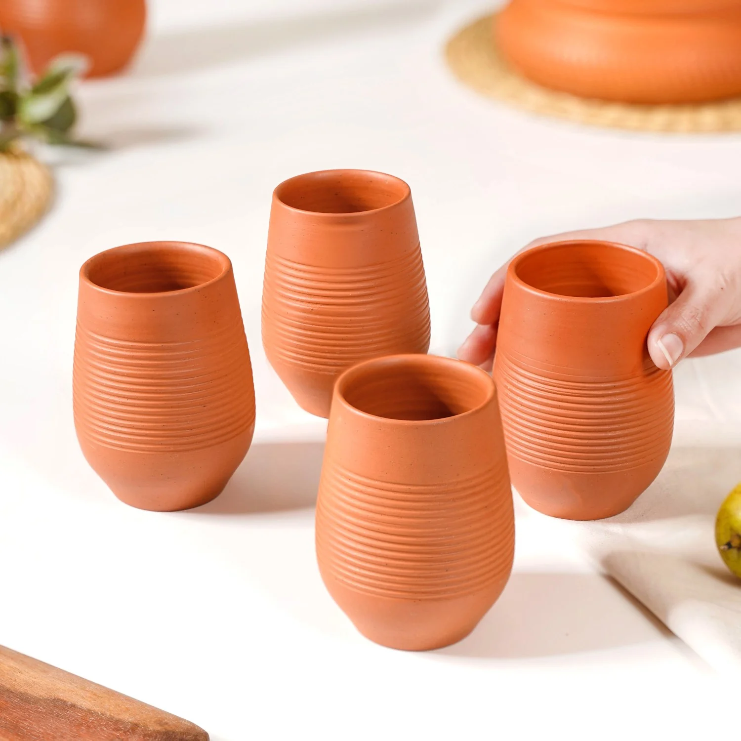 Ring Textured Terracotta Tumblers Set Of 4 400ml - Image 2