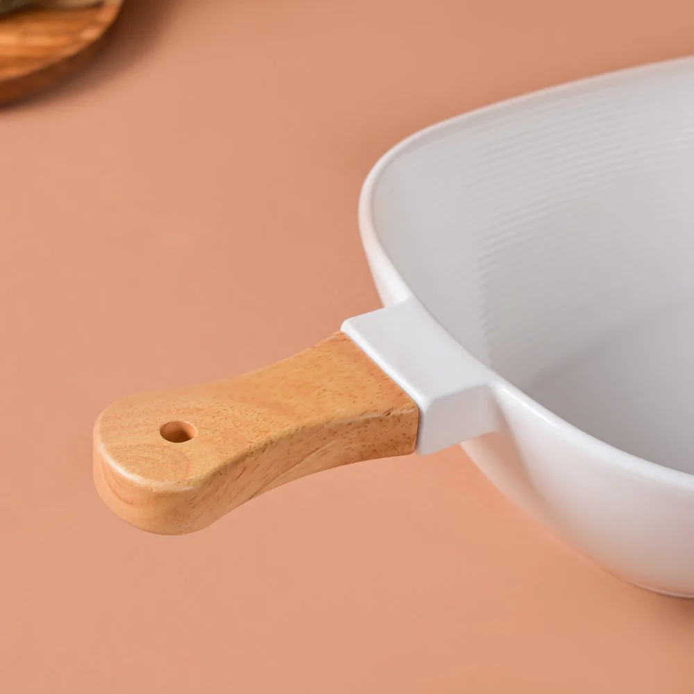 Riona Ceramic Bowl With Wooden Handle White Large - Image 4
