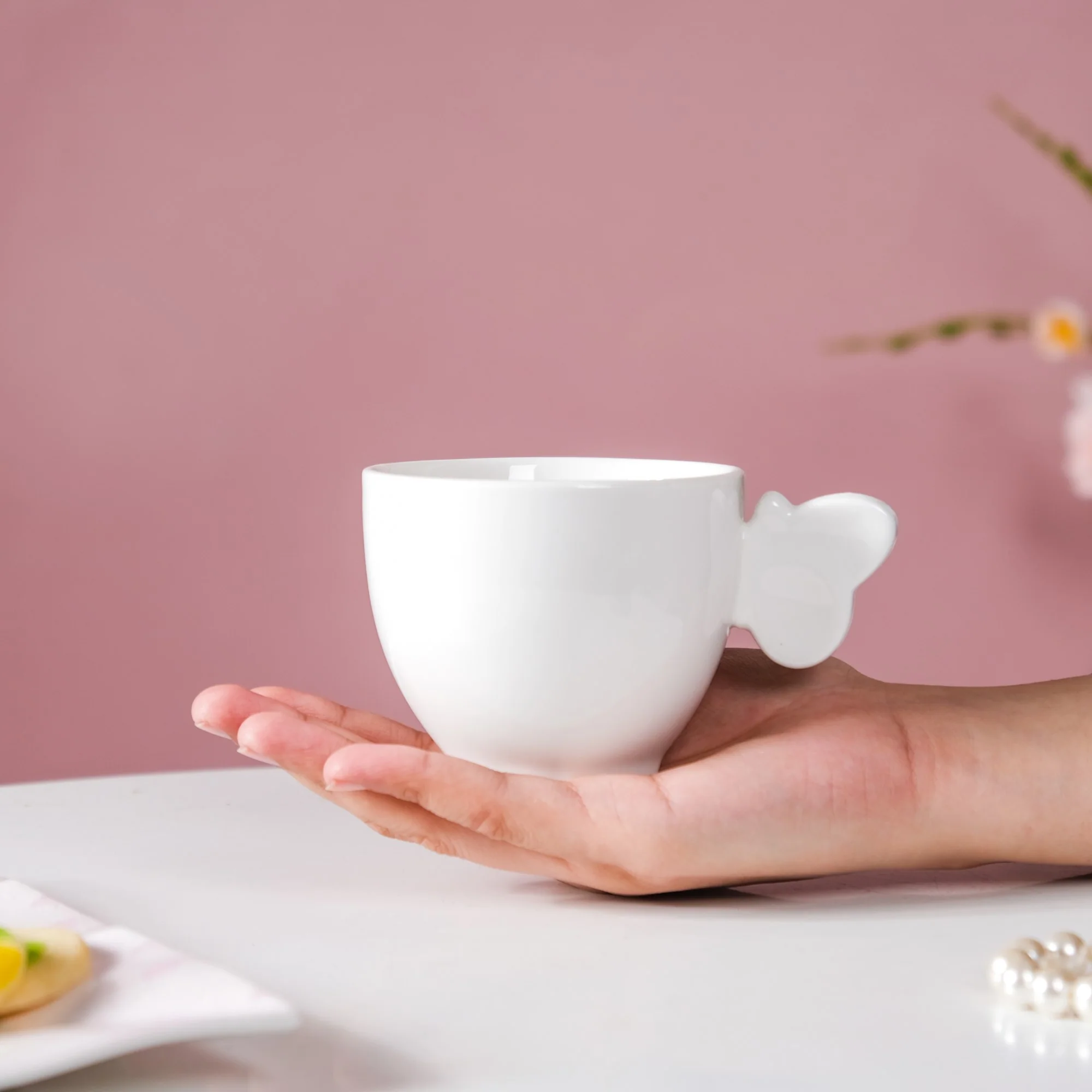 Riona Ceramic Butterfly Cup White - Image 2