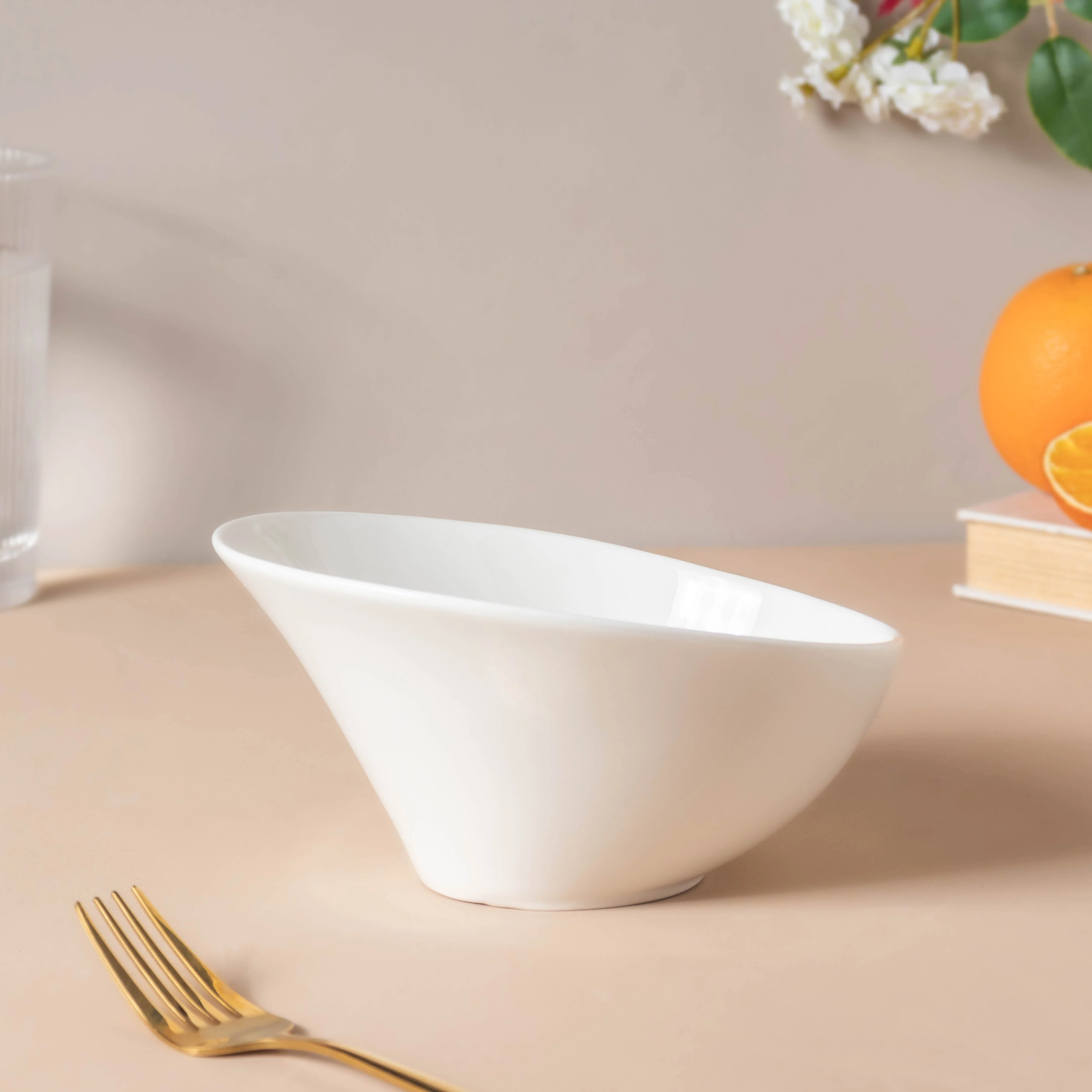 Riona Ceramic Round Noodle Bowl White 400 ml - Image 3