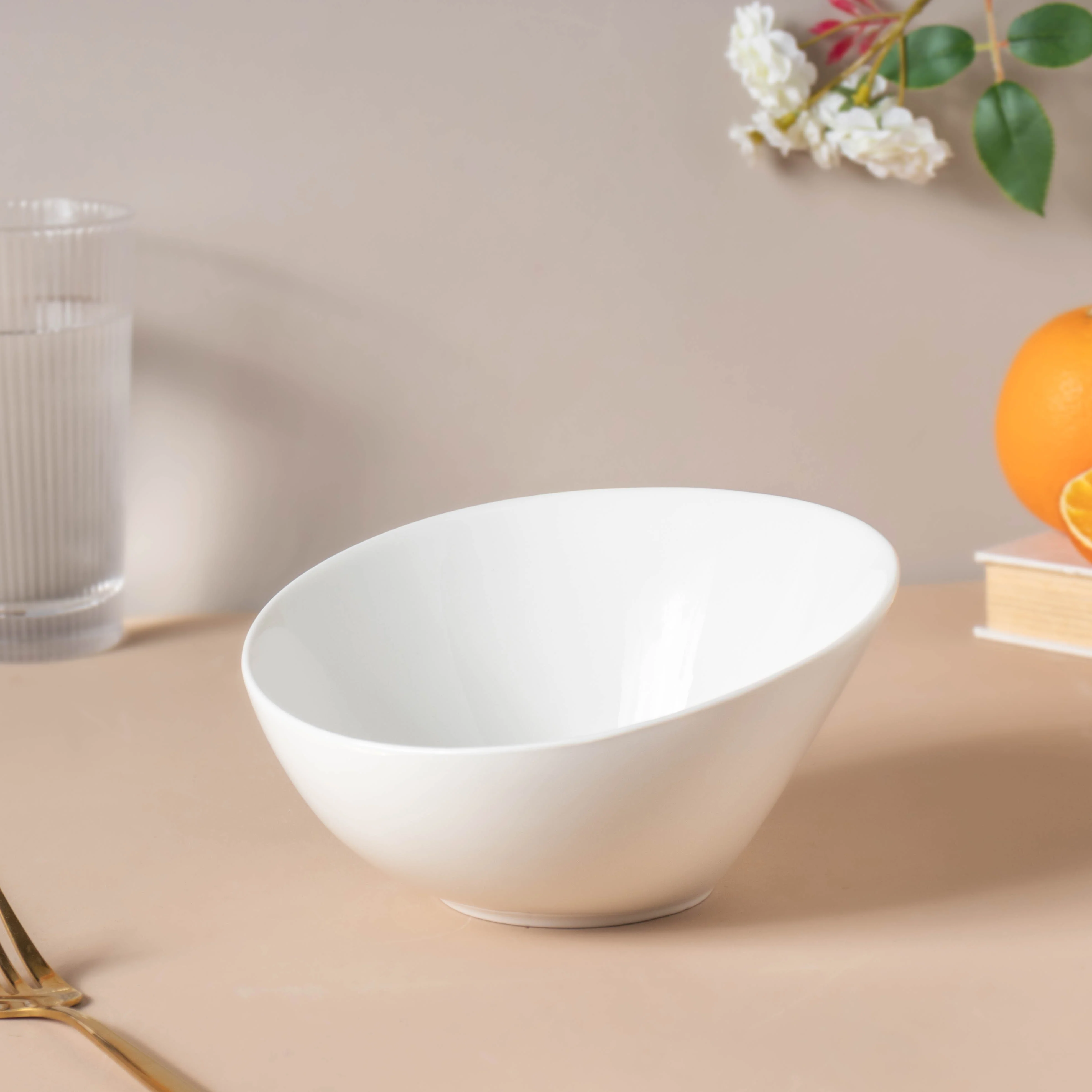 Riona Ceramic Round Noodle Bowl White 400 ml - Image 4