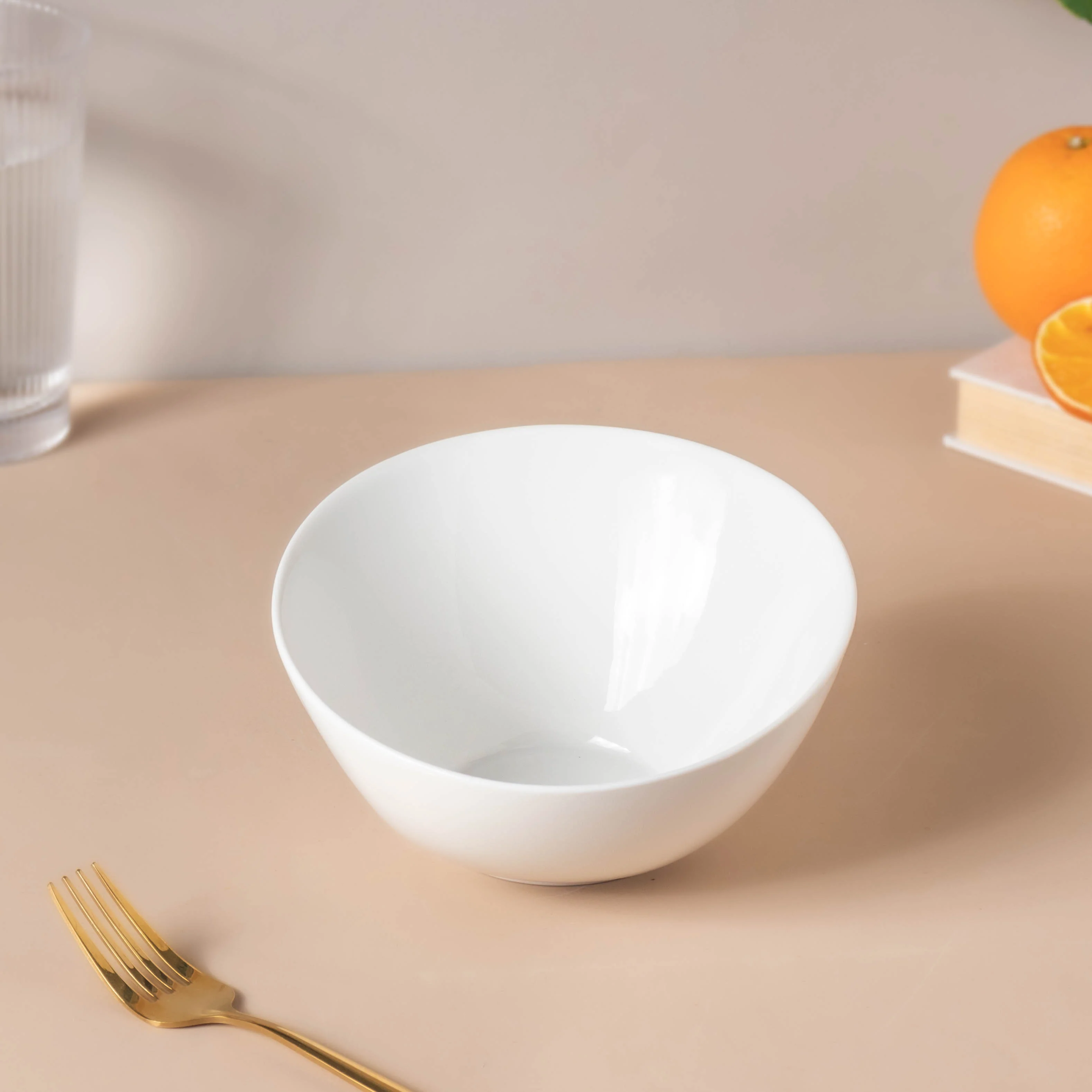 Riona Ceramic Round Noodle Bowl White 400 ml - Image 5