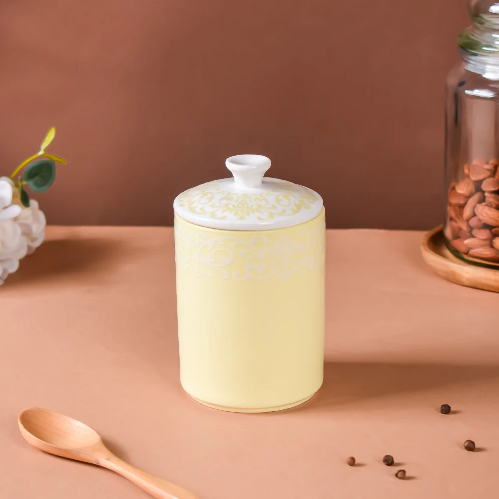 Riona Floral Ceramic Jar With Lid Yellow - Image 6