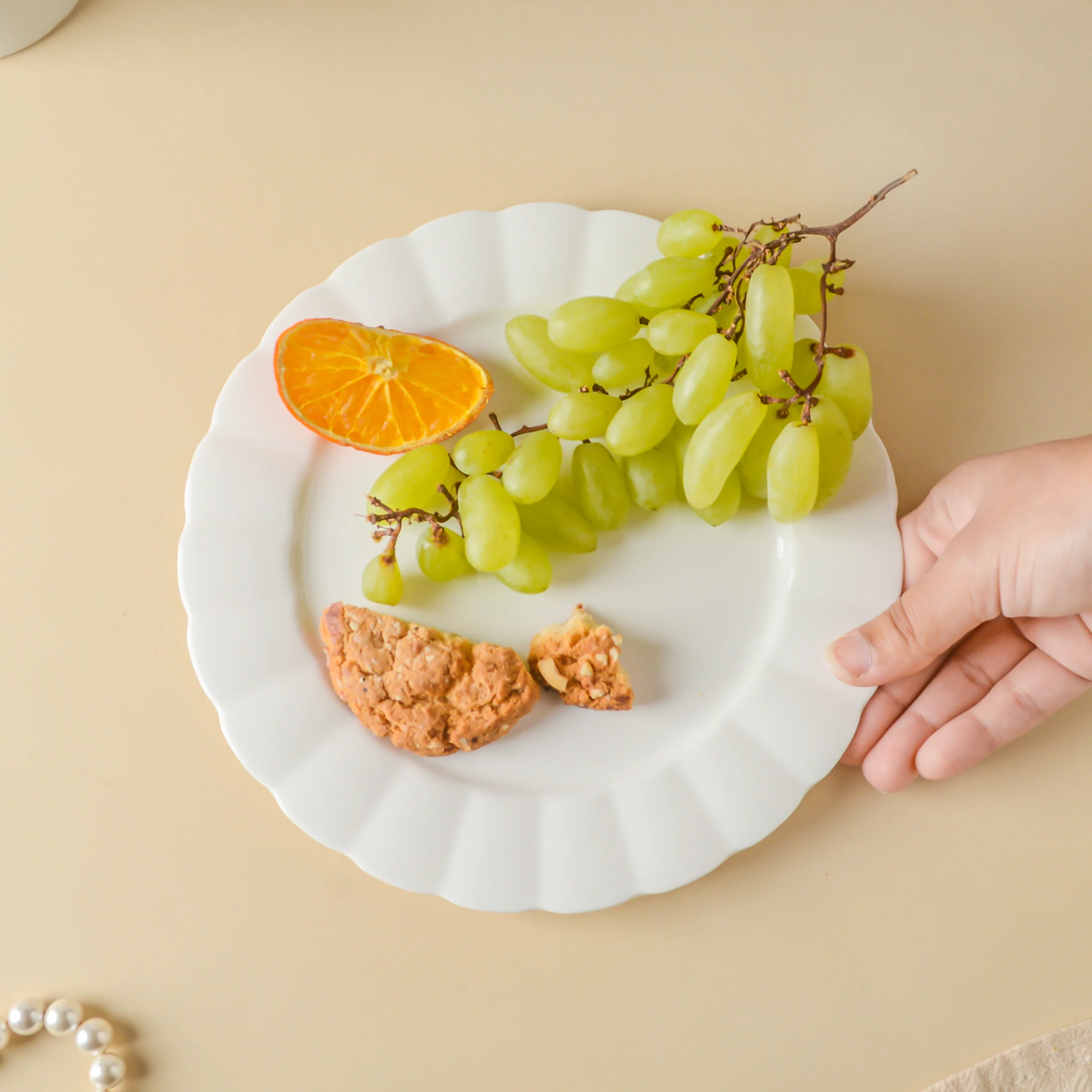 Riona Flower Ceramic Snack Plate 7 Inch White