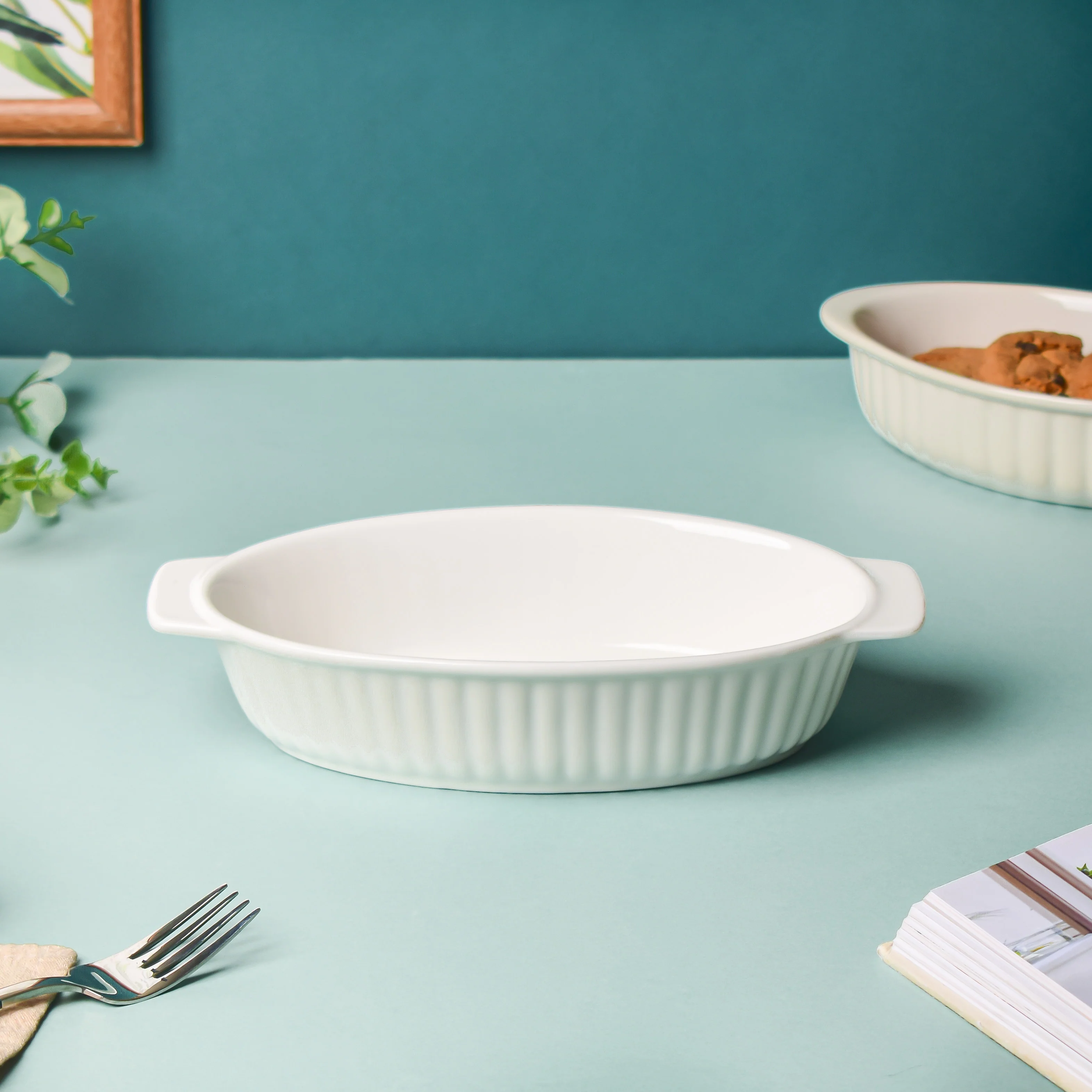 Riona Ribbed Baking Dish White 8 Inch - Image 3