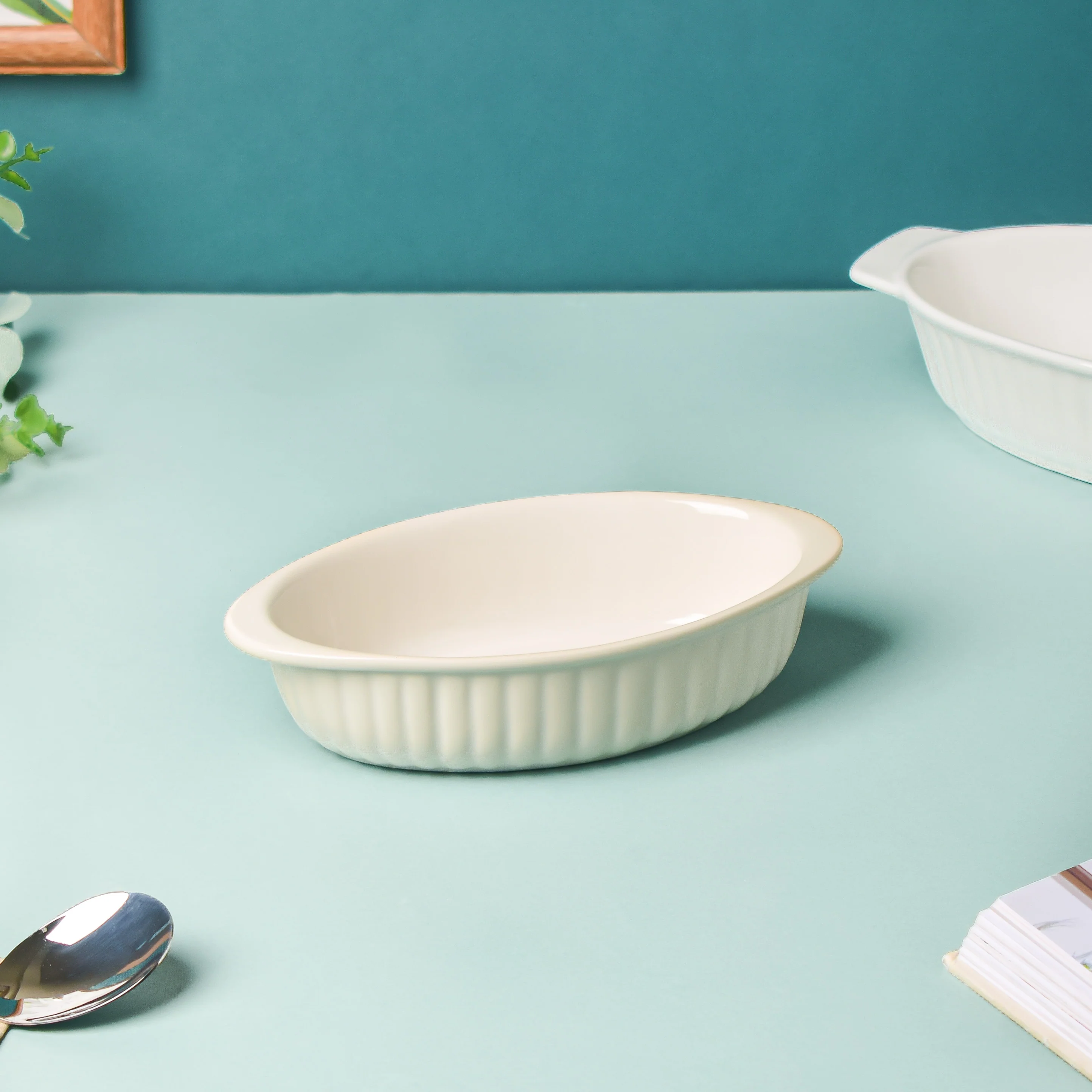 Riona Ribbed Ceramic Baking Dish White 7 Inch - Image 3