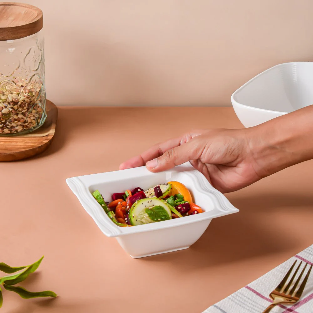 Riona Square Ceramic Salad Bowl White 200 ml - Image 3