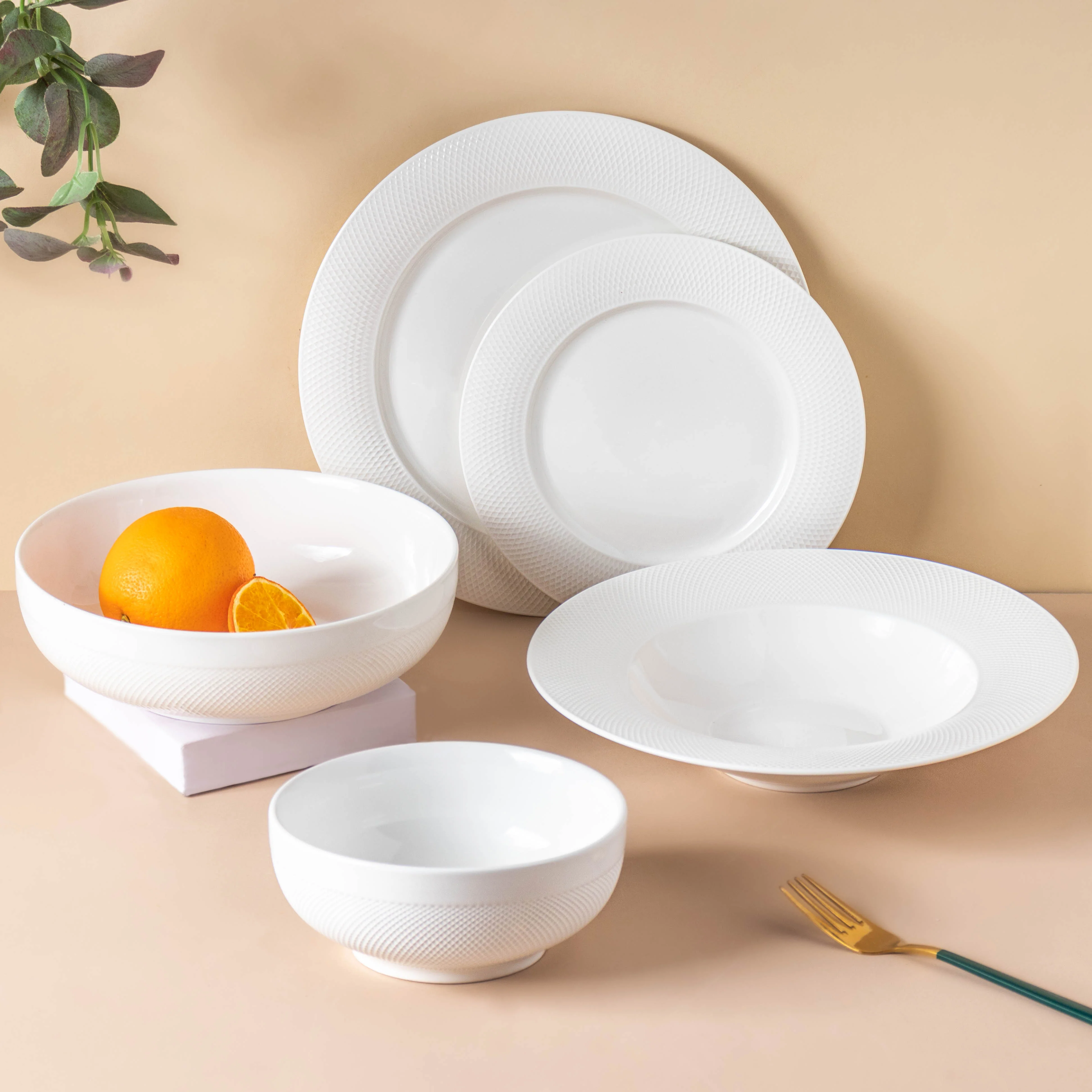 Riona Textured Ceramic Dinner Plate White 10 Inch - Image 6