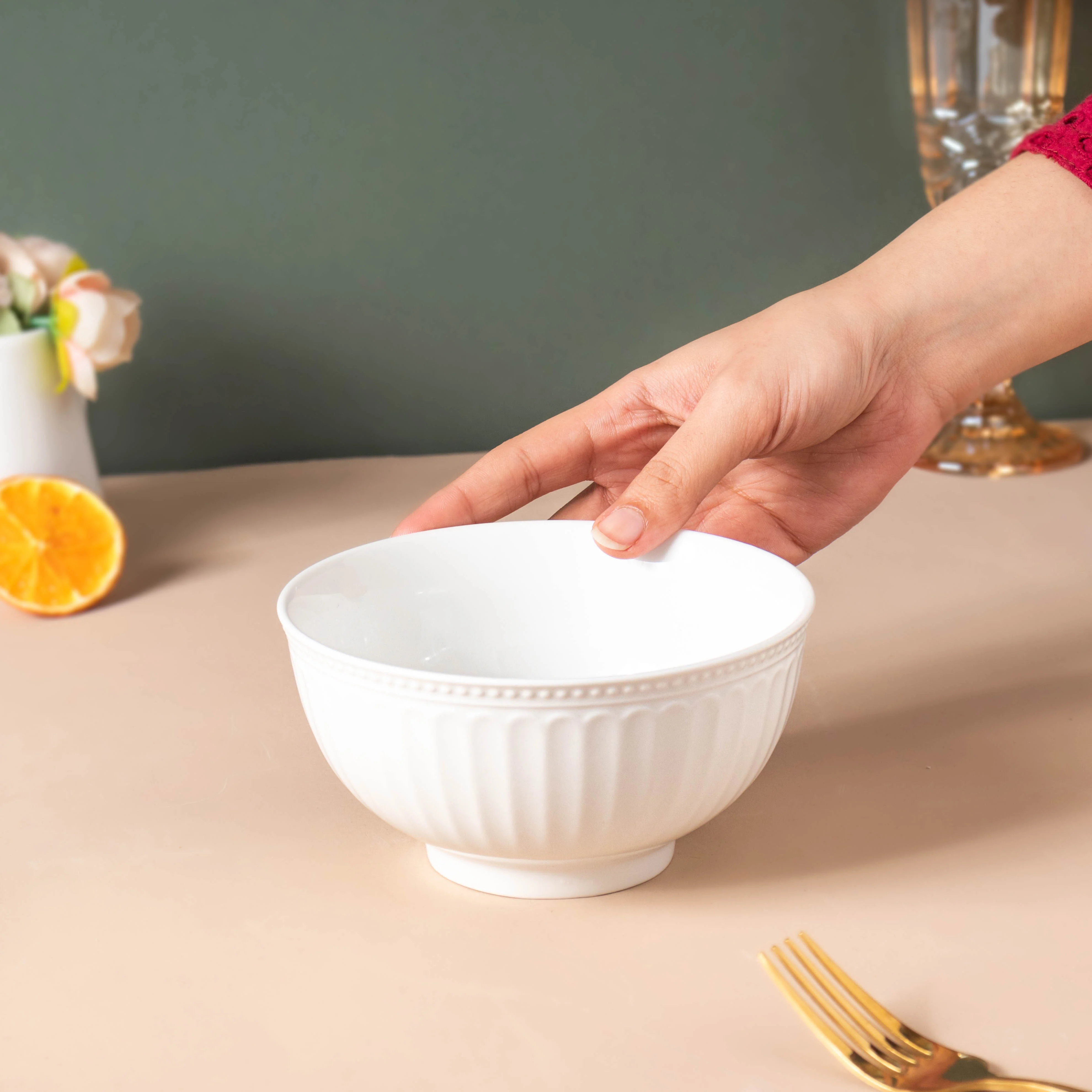 Riona Textured Ceramic Side Bowl White - Image 2