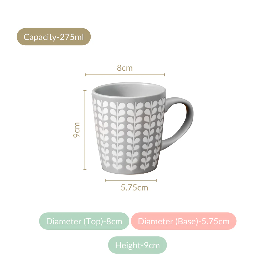 Robinia Printed Ceramic Coffee Mug Set of 6 275ml - Image 4