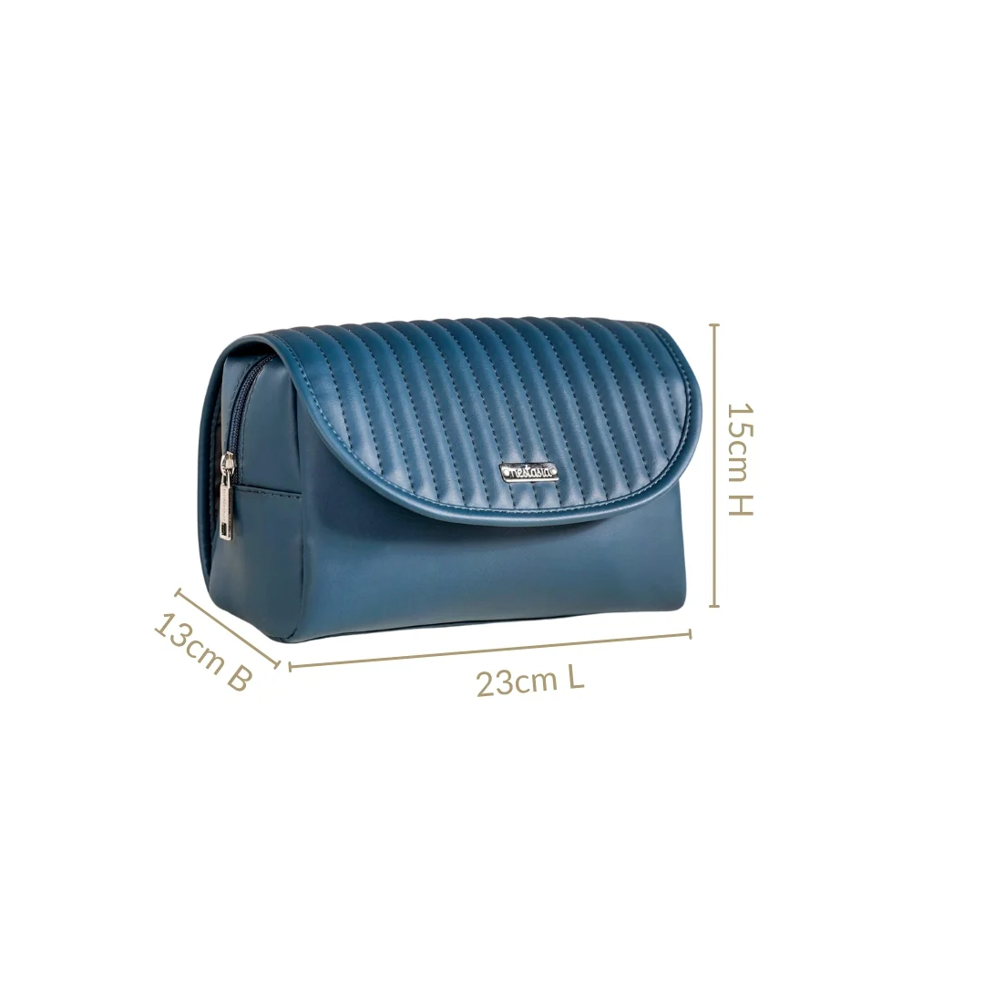 Roll Top Flap Travel Makeup Pouch Navy Blue - Image 4