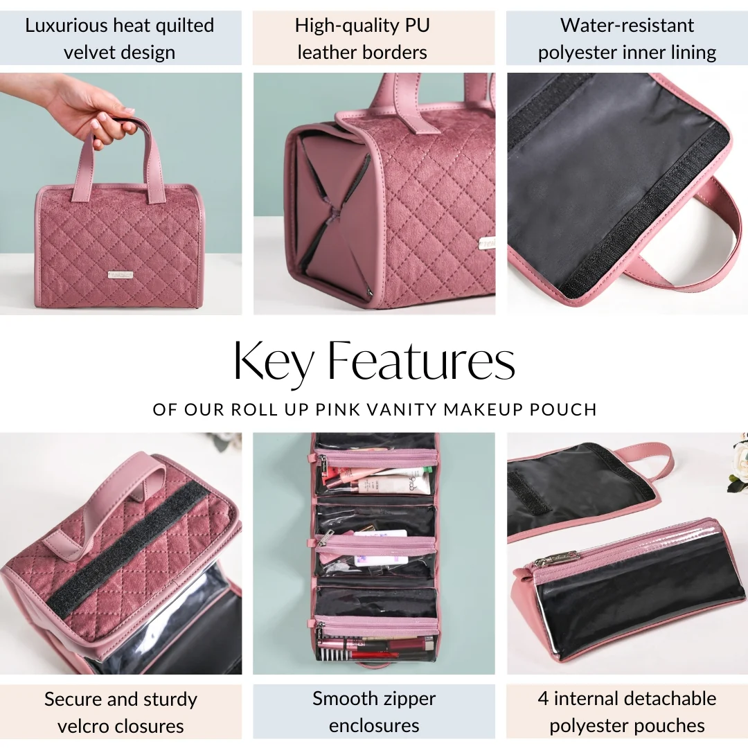 Roll Up Pink Vanity Makeup Pouch - Image 5