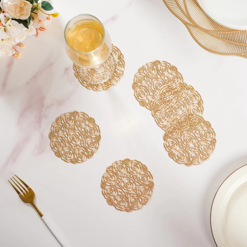 Rose Bouquet Coaster Gold Set of 6