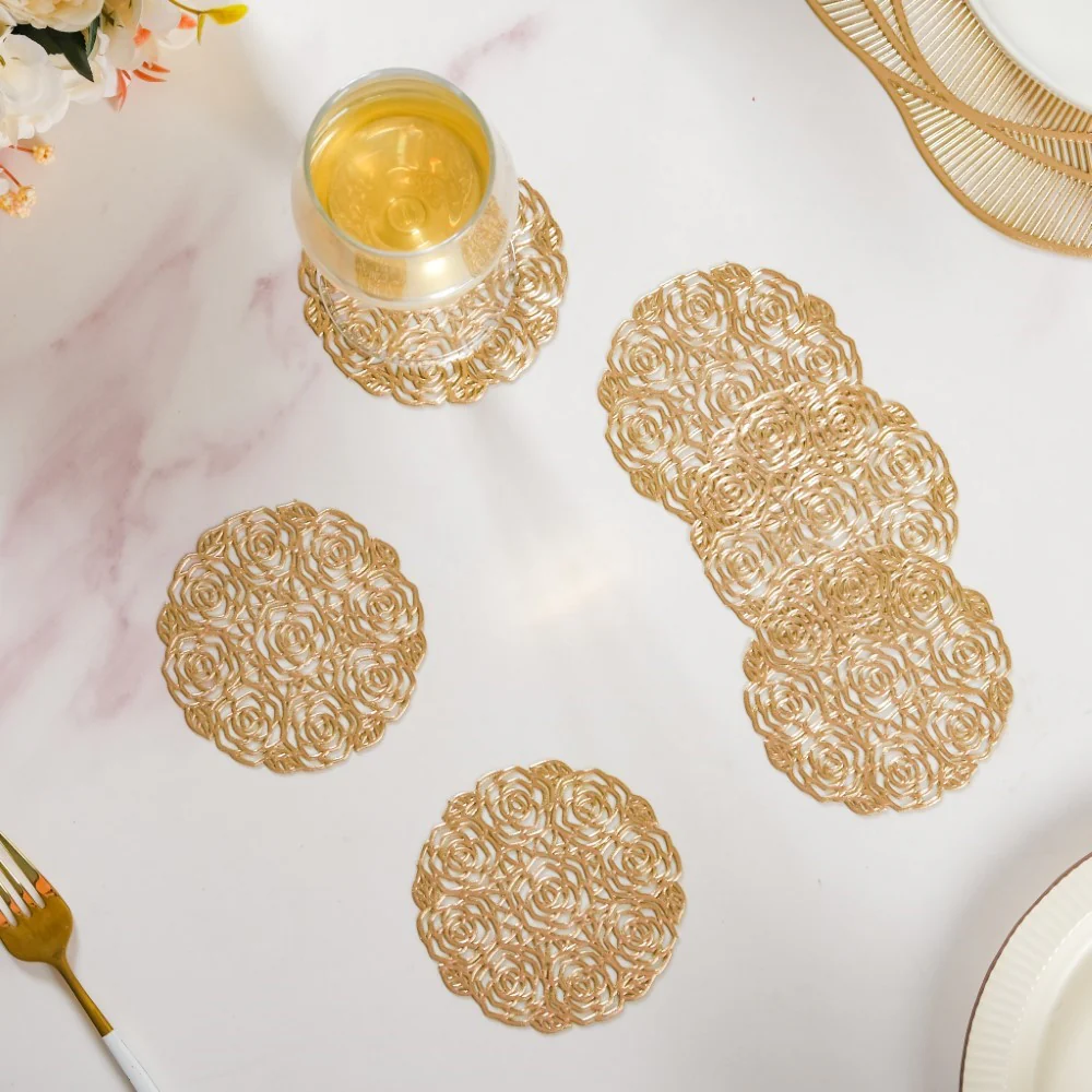 Rose Bouquet Coaster Gold Set of 6 - Image 4