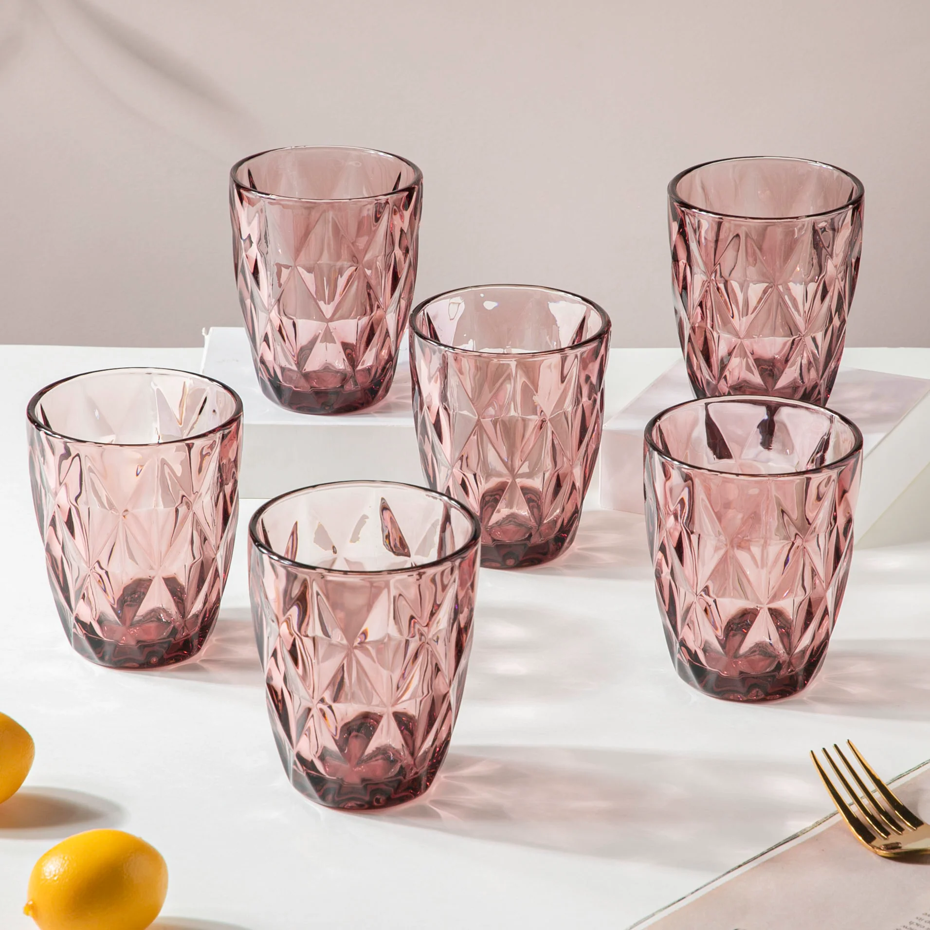 Rose Crystal Tumbler Mauve Small Set Of 6 250 ml - Image 3