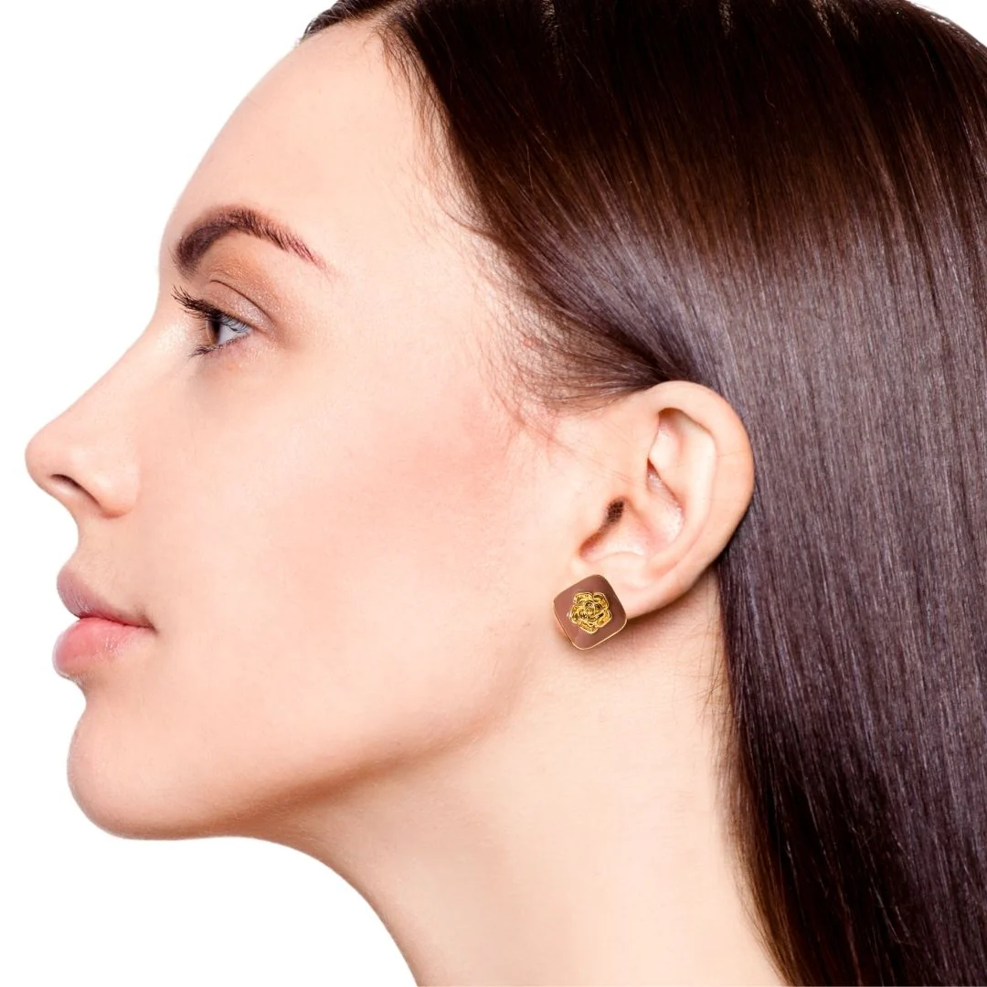 Rose Embossed Stud Earrings - Image 5