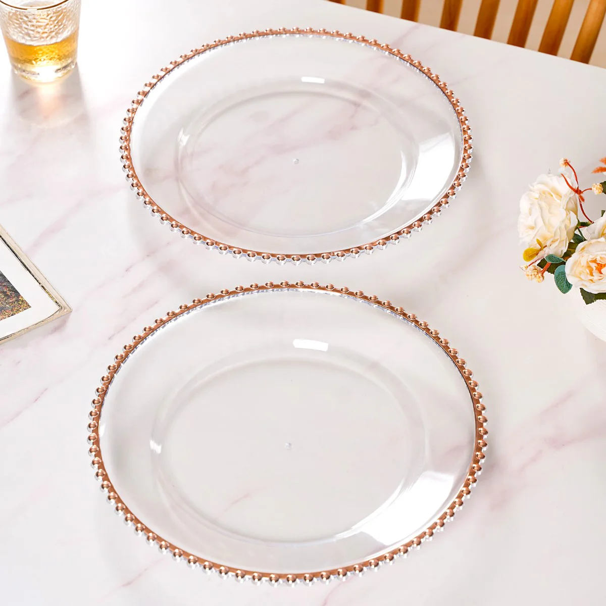 Rose Gold Beads Charger Plate Set Of 6 Transparent 12 Inch - Image 12
