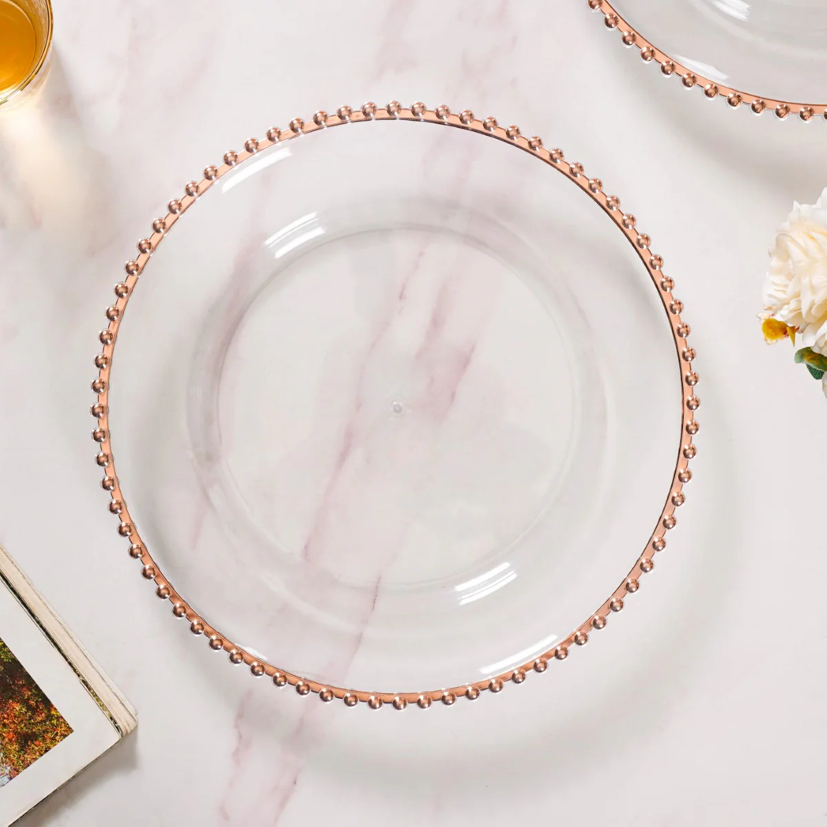 Rose Gold Beads Charger Plate Set Of 6 Transparent 12 Inch - Image 3