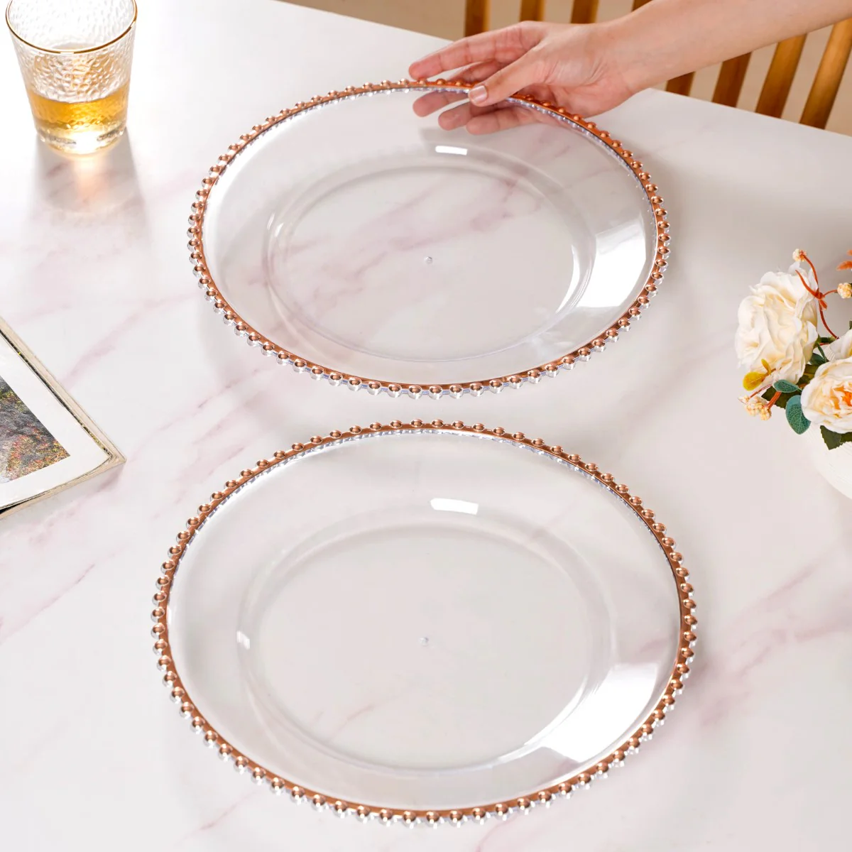 Rose Gold Beads Charger Plate Set Of 6 Transparent 12 Inch - Image 4