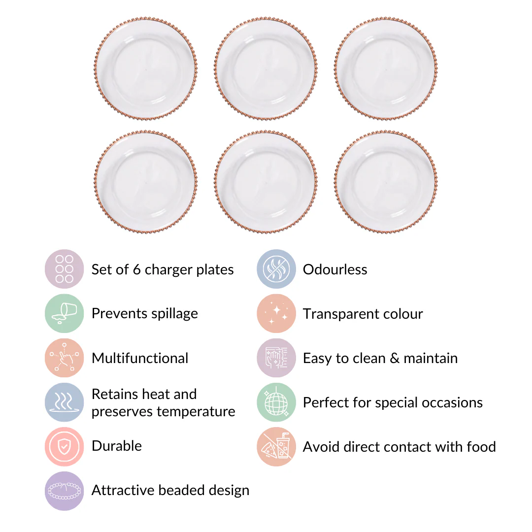 Rose Gold Beads Charger Plate Set Of 6 Transparent 12 Inch - Image 5