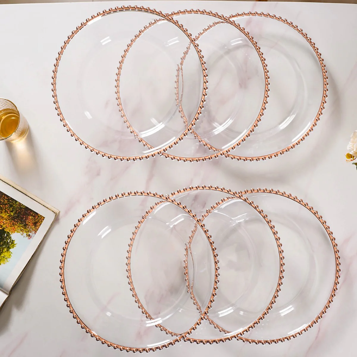 Rose Gold Beads Charger Plate Set Of 6 Transparent 12 Inch - Image 9