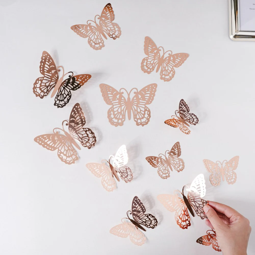 Rose Gold Butterfly 3D Wall Stickers Set Of 12 - Image 2