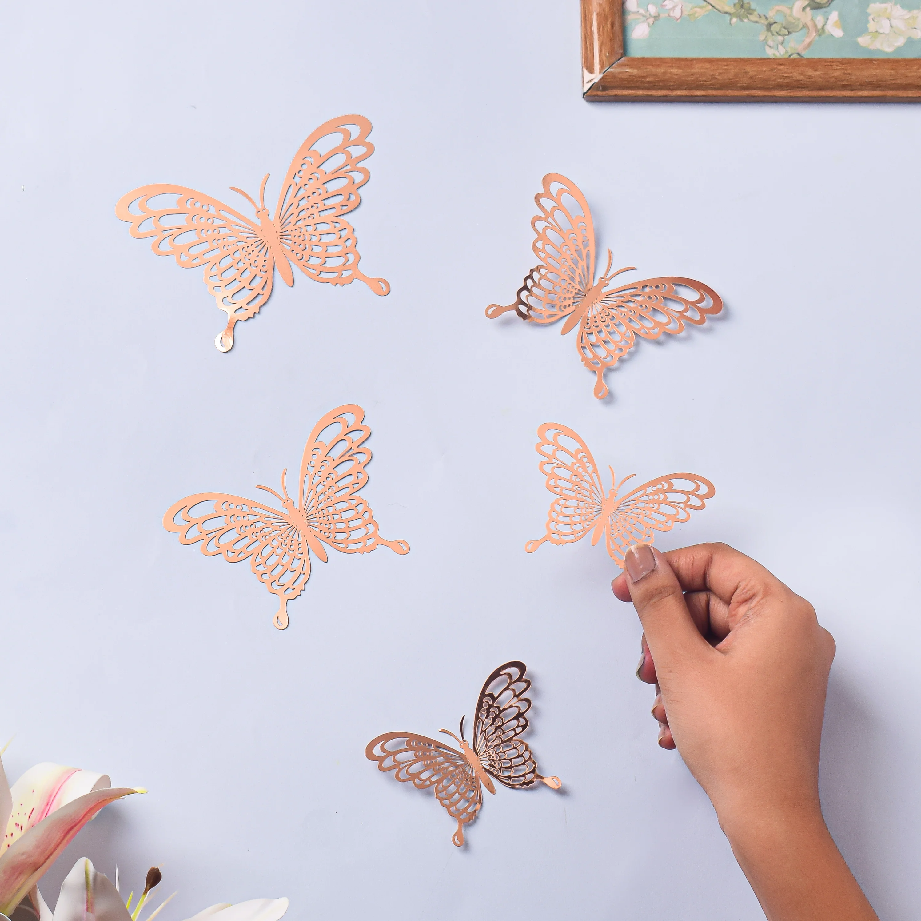 Rose Gold Butterfly 3D Wall Stickers Set Of 36 - Image 5