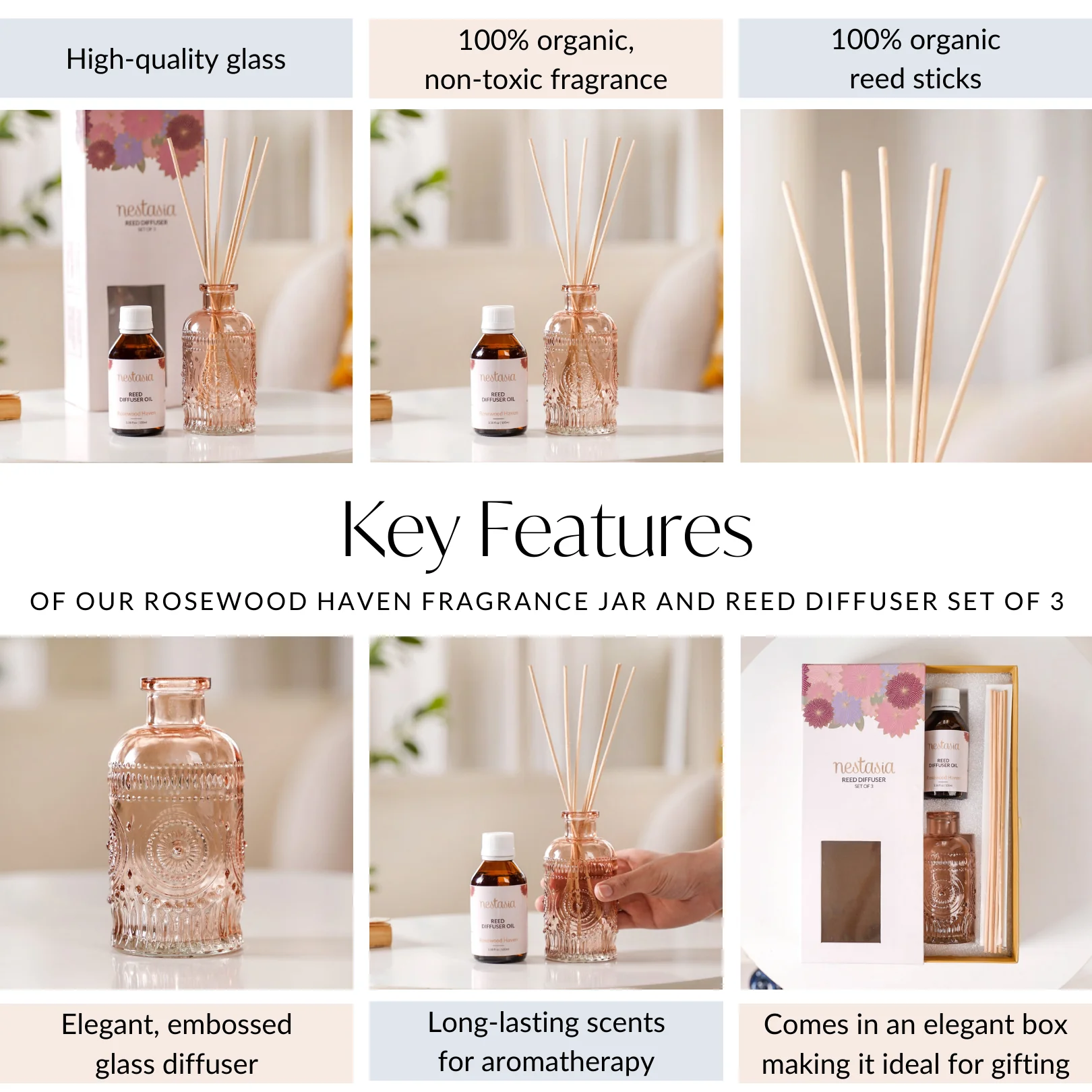 Rosewood Haven Fragrance Jar And Reed Diffuser Gift Set Of 3 - Image 5
