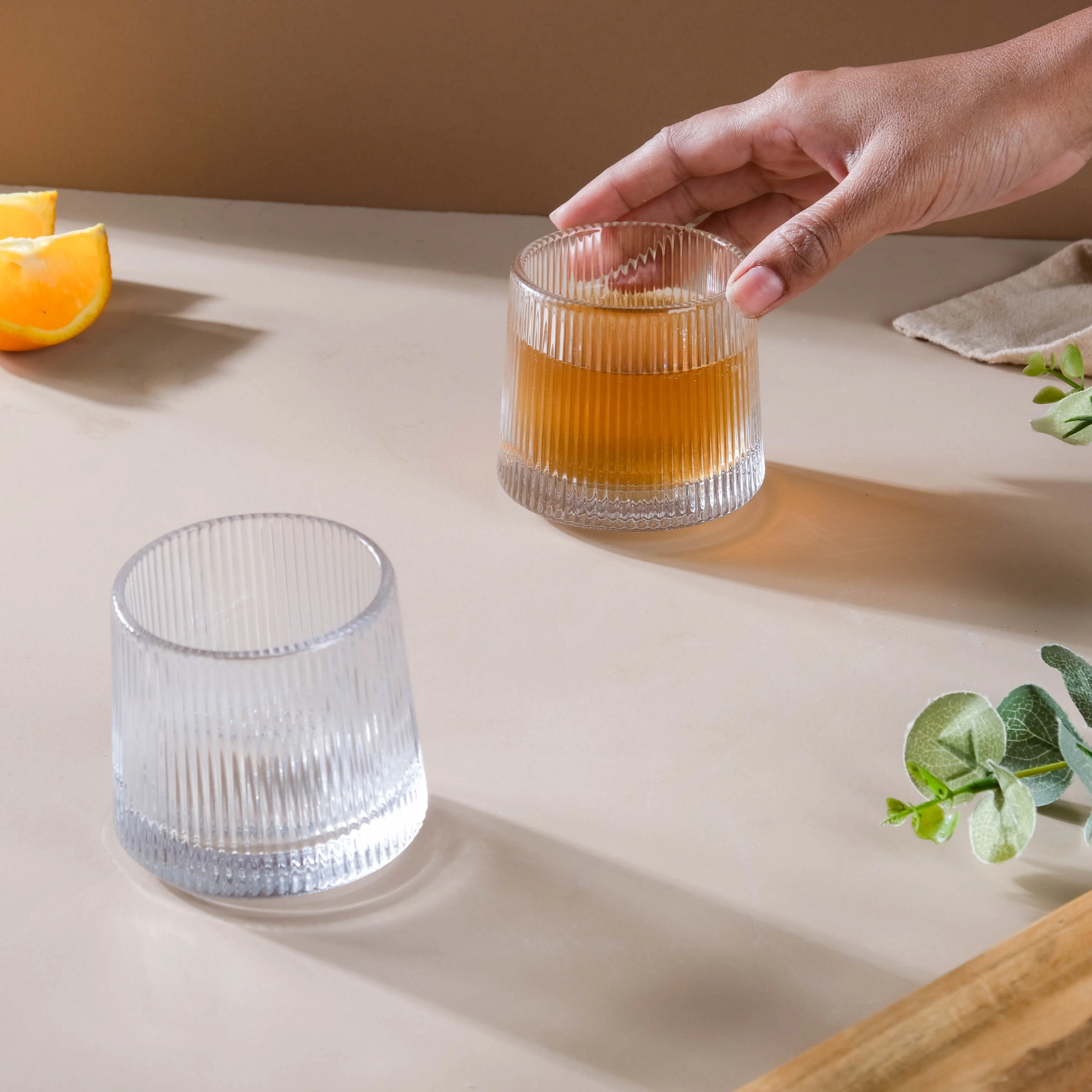 Rotating Ribbed Glass Set of 2 - Image 2