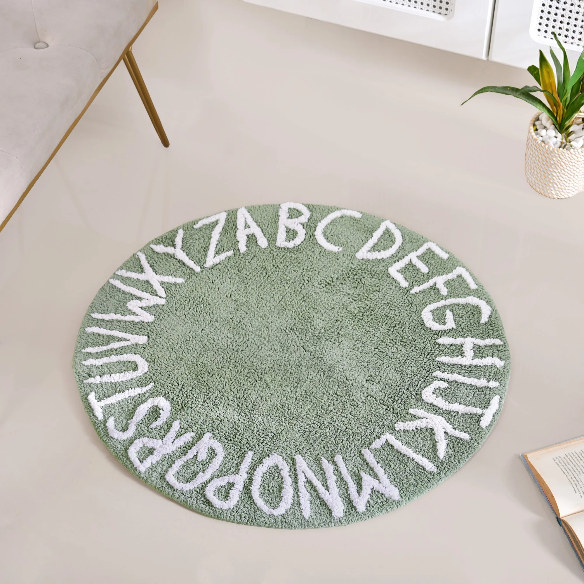 Alphabets Round Cotton Anti Slip Kids Floor Mat 74x72cm