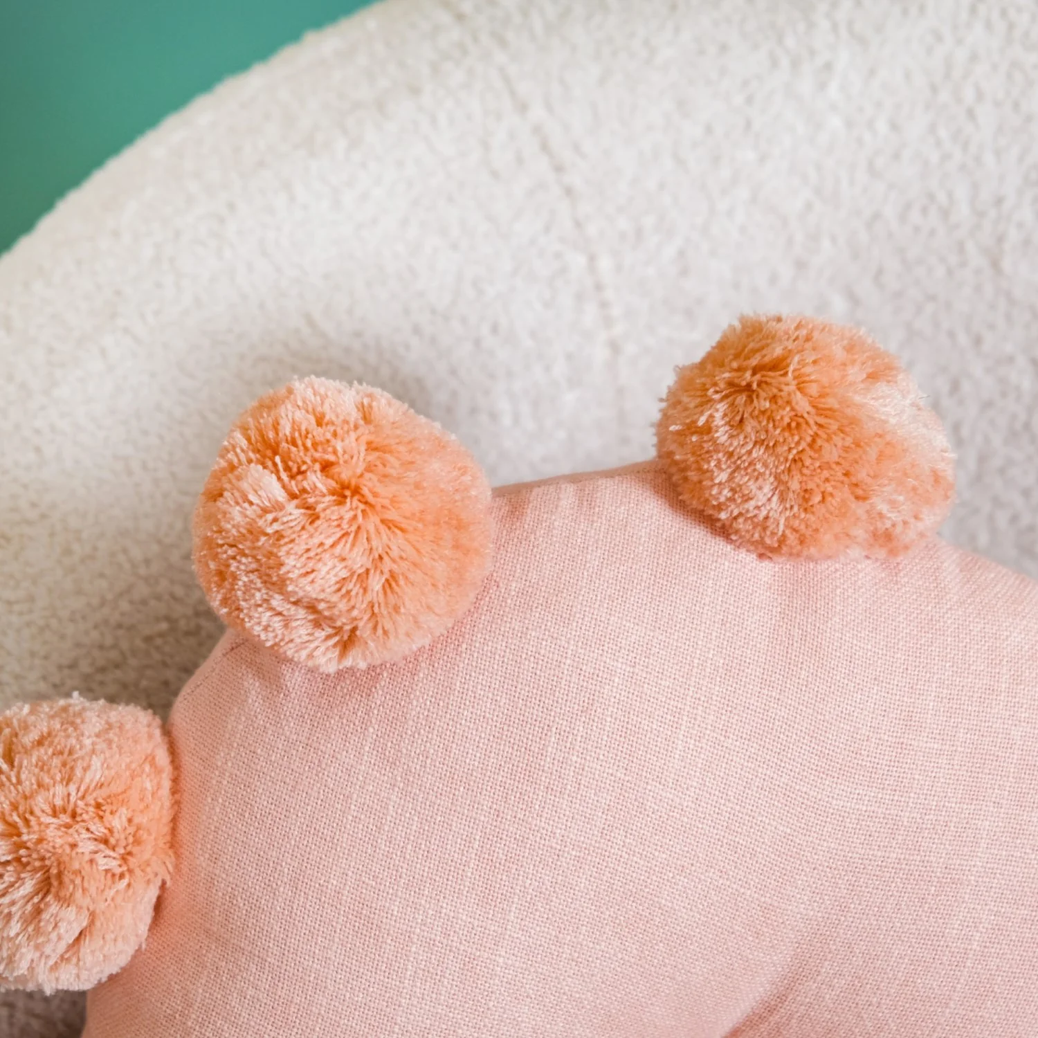 Round Cushion With Pom Poms Peach 17 Inch - Image 3